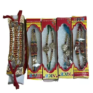 Rakhadi Rakhi Thread Bracelet 5 Pack Different Design Raksha Bandhan Festival R4 - Picture 1 of 1