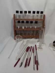 Huge Lot, VTG PYREX Round Bottom Culture Tubes, Screw Cap, No. 9825, Wood Rack - Picture 1 of 14