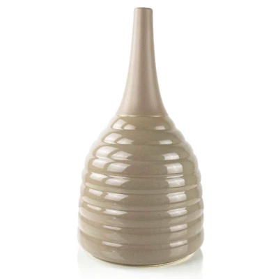 Vaso de chão alto tamanho grande de cerâmica marrom - Vaso funil com nervuras - Imagem 1 de 2