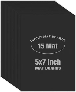 , 15 Pack 5X7 Uncut Matte Boards Black Photo Mat Board Great for Picture Framing - Picture 1 of 5