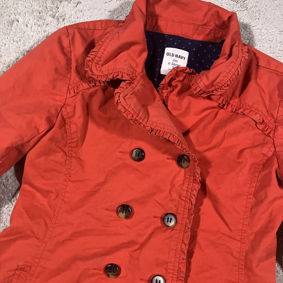 Old Navy Pea Coat Youth Girls XL Red Button Up Casual Ruffled Hems Y2K Girlypop - Image 1 of 4
