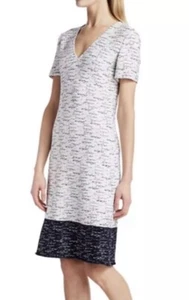 St. John Größe 6 Tweed Strick Wollmischung Kleid Ecru/Marine Kurzarm $ 1.395 - Bild 1 von 11
