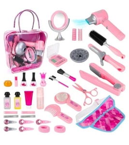 35Pcs Girls Beauty Salon Set Kids Pretend Play Makeup Sets with Hairdryer Mirror - Picture 1 of 2