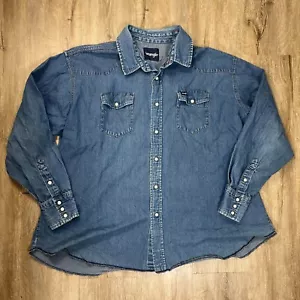 Camisa Western De Colección Wrangler Para Hombre 3XL Perla A Presión Cambray Denim Algodón De Colección - Imagen 1 de 6