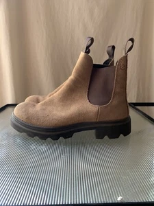 ECCO Suede Leather Ankle Boot Women 38 8 Chelsea Taupe Lugged Sole - Picture 1 of 10