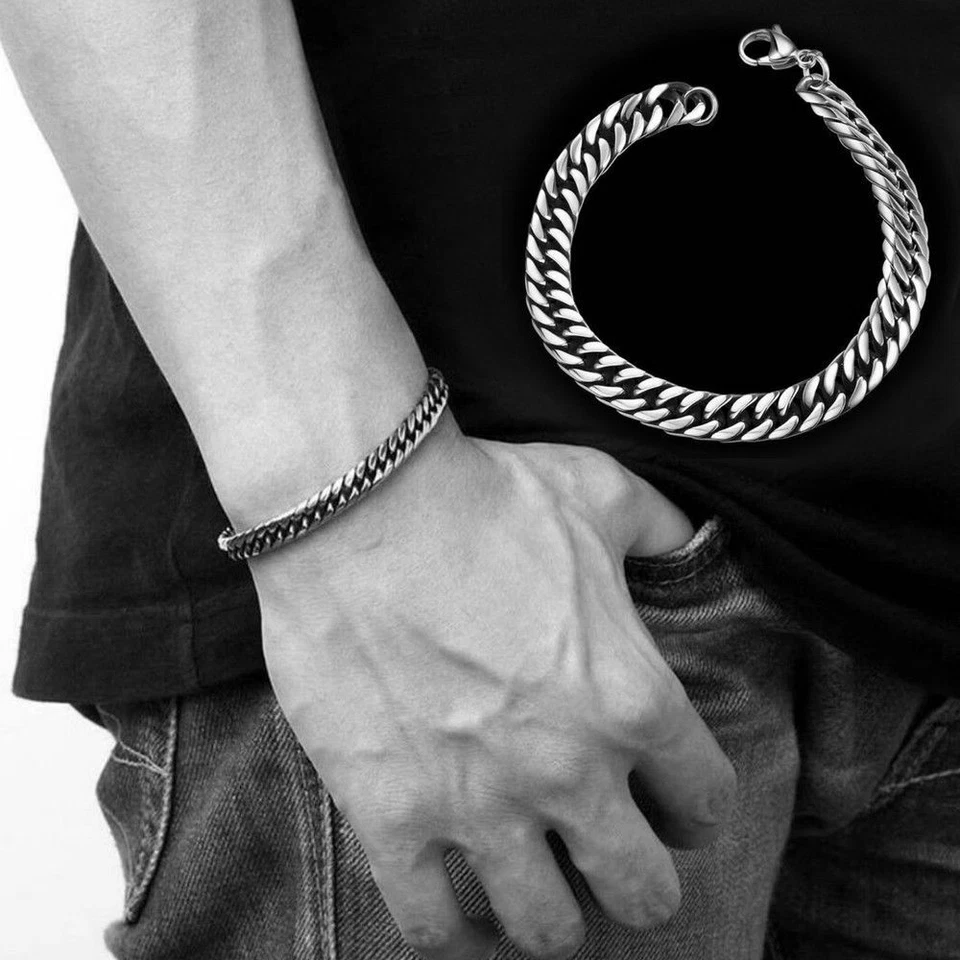 Bracciale Uomo Braccialetto Catena con maglia Acciaio Inox Argento idea regalo - Immagine 1 di 1