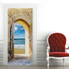 3D Wall Art Seaside Arch Gate Door Sticker PVC Decal Self-adhesive Wrap Murals