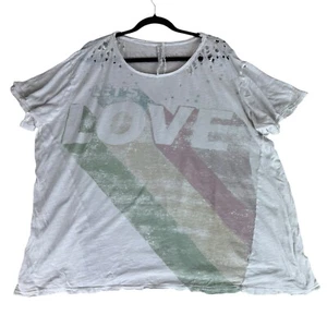 Magnolia Pearl Tee Womens One Size White Top Distressed Boho Relaxed T Shirt - Picture 1 of 15