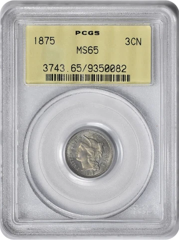 1875 Three Cent Nickel MS65 PCGS Cover