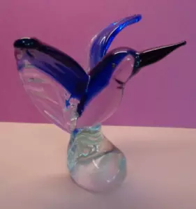 Blue Hand Crafted Flying Hummingbird💗Murano Style Art Glass Figurine - Picture 1 of 7