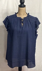 Tahari Top 1X Polka Dot Blue, Elegant, Classic - Picture 1 of 13