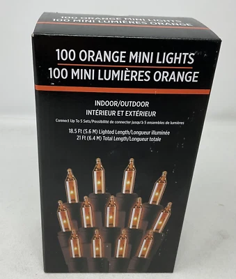 Mini luces de Halloween 100 unidades naranja con cable negro 21 pies de longitud total nuevas en caja Foto 1 de 3