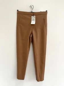 Zara Brown Tan Faux Leather Pleather Trousers Leggings Pants L / 12 - BNWT £20 - Picture 1 of 8