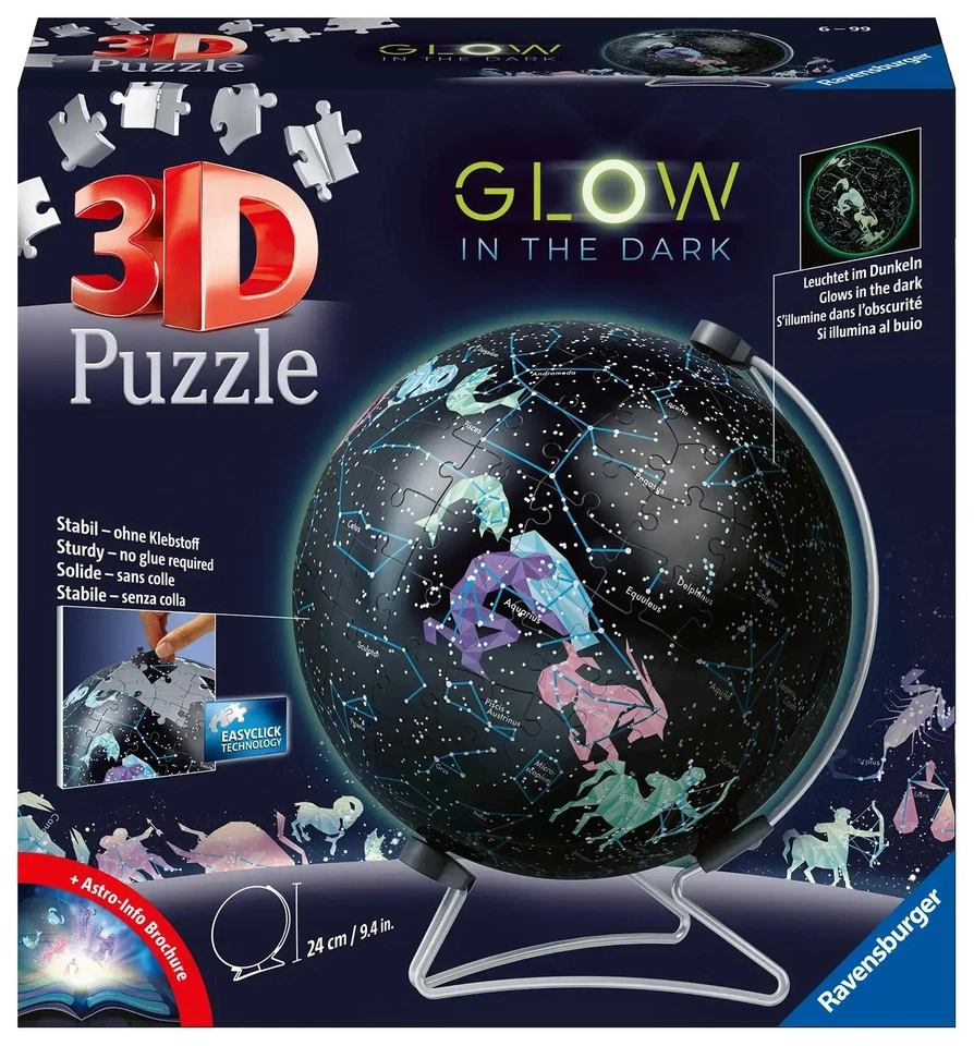 RAVENSBURGER VERLAG GMBH, RAVENSBURGER SPIELEVERLAG Ravensburger 3D Puzzle 11544 - Glow In The Dark Sternenglobus - 190 Teile -...
