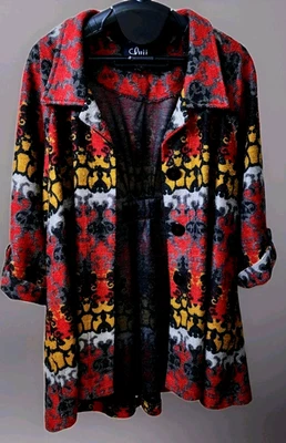 Cárdigan Suéter Anthropologie Luii Manga 3/4 Talla XL Rojo Colorido Texturizado  Foto 1 de 4