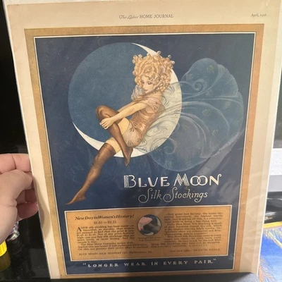 1926 BLUE MOON Silk Stockings Hosiery Fairy Fashion Décor Ephemera 20's Print Ad - Image 1 of 4