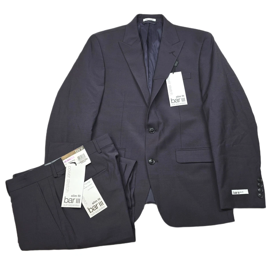 Traje ajustado Bar III para hombre 38S 2 piezas pantalones 32x30 rojo borgoña lana elástica NUEVO Foto 1 de 4