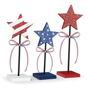 4th of July Tiered Tray Decor Wooden Star Set, 3 Pcs Memorial Day Table Shiny - Picture 1 of 7