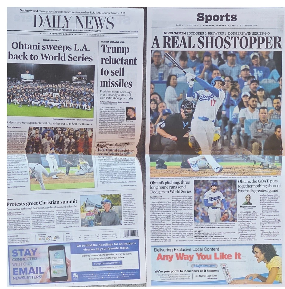 BANDERÍN CLINCH DE LOS ANGELES DODGERS - DIARIO LA - SÁBADO 18 DE OCTUBRE DE 2025 Foto 1 de 1