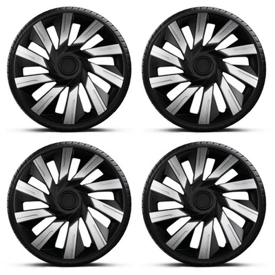 Wheel Trims 14" Black Silver Tecna Hub Caps x4 Fits Hyundai I30 - Image 1 of 4