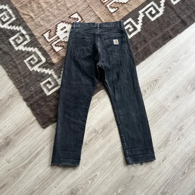 Pantalones de mezclilla Carhartt WIP Pontiac dobladillo crudo grunge negros W31 Foto 1 de 4