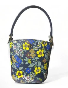 Tory Burch Emerson Mini Bucket Crossbody Bag Wallpaper Floral Navy Blue Green - Picture 1 of 6