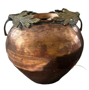 Large Hammered Copper Decorative Vase With Brass Leaves Brushed 6 1/2” Patina - Picture 1 of 6