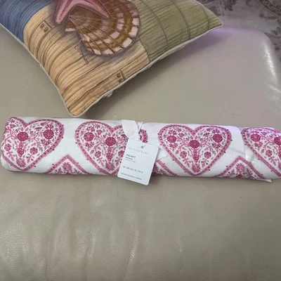 NEW! POTTERY BARN Heart 100% Organic Cotton Table Runner Ivory/Pink, 18”x108” - Image 1 of 4