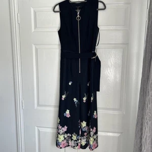 Ted Baker Black & Floral Zip Front Jumpsuit Size 2 - Picture 1 of 9