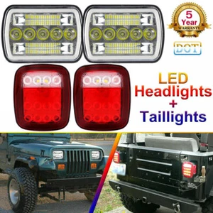 For Jeep Wrangler YJ 1987-1995 LED Headlights Taillights Brake Lights Kit Combo - Picture 1 of 12