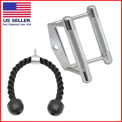 Tricep Press Down Cable Machine Attachment LAT Pulldown Gym Row Rope Set - Image 1 of 2