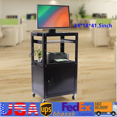 Multi-layer Media AV Cart Height Adjustable Pullout Tray & Power Cord Management - Image 1 of 4