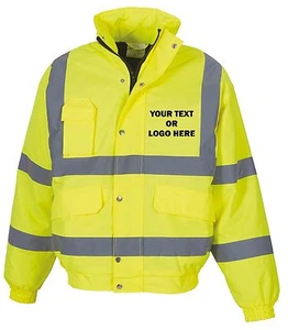 Custom Printed Hi Viz Padded Bomber Jacket (with hood) - ANY LOGO and/or TEXT - Picture 1 of 9