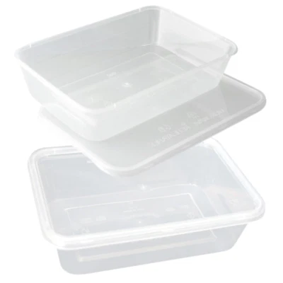 650ML MEDIUM REUSABLE MICROWAVE FOOD CONTAINERS AND LIDS PLASTIC PORTION ANY QTY - Image 1 of 4