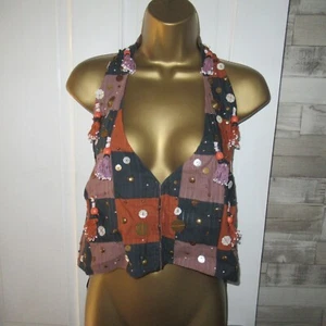 New ZARA ● XXL 16 18●brown grey sequin boho hippy party festival crop blouse top - Picture 1 of 5