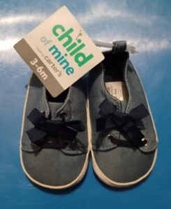 Child of Mine by Carter's Baby Girls Chambray Sneaker 3-6 Month Blue Bow New - Picture 1 of 3