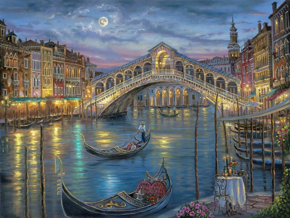 VENICE ITALY OIL PAINTING STYLE PRINT WALL ART COVERING 30x20 Inch Canvas Framed - Image 1 of 1