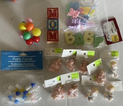 婴儿淋浴混合套装男孩女孩塑料蛋糕蛋糕装饰礼品全新无标签 — 第 1/4 张图片