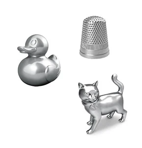 Hasbro Monopoly Tokens x3 Game Moving Pieces 2025 Silver Duck Thimble Cat - Picture 1 of 4