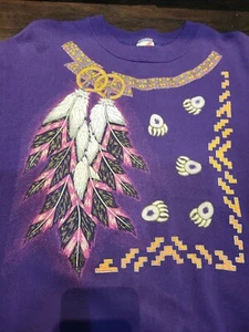 Vtg Native American Feathers Bear Paw Dream Catcher Purple Crewneck  XL Euc  - Picture 1 of 6