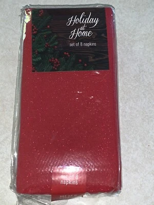 Holiday At Home Luxe Red Sparkle 18" Cotton Dinner Napkins Set 8 Christmas NWT - Image 1 of 4
