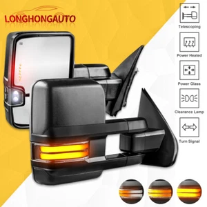 Par de espejos retrovisores de remolque eléctricos térmicos señal LED para Chevy Silverado GMC Sierra 1999-02 - Imagen 1 de 12