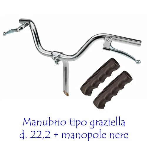 Manubrio Cromato Acciaio + Manopole Bici Ø 22,2 Pieghevole - Graziella con Leve - Immagine 1 di 1