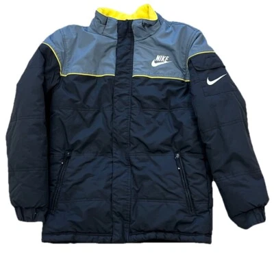 Y2K Nike Reversible Yellow Black Fleece Bomber Jacket Men’s Size Small Pre-Loved - Image 1 of 4