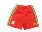 adidas Boys Red Striped Polyester Sweat Shorts Size 3-4 Years Regular - Wales Fo