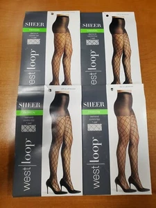 4 Pairs: Sheer Diamond Fishnet Pantyhose Control Top Jet Black *Size A* (AA1872) - Picture 1 of 2