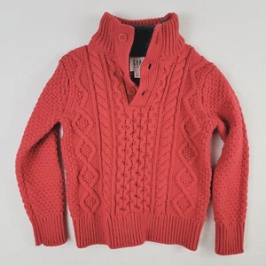 Gap Sweater Kids XS Red Cotton Cableknit 1/4 Button Mock Neck Long Sleeve - Picture 1 of 14