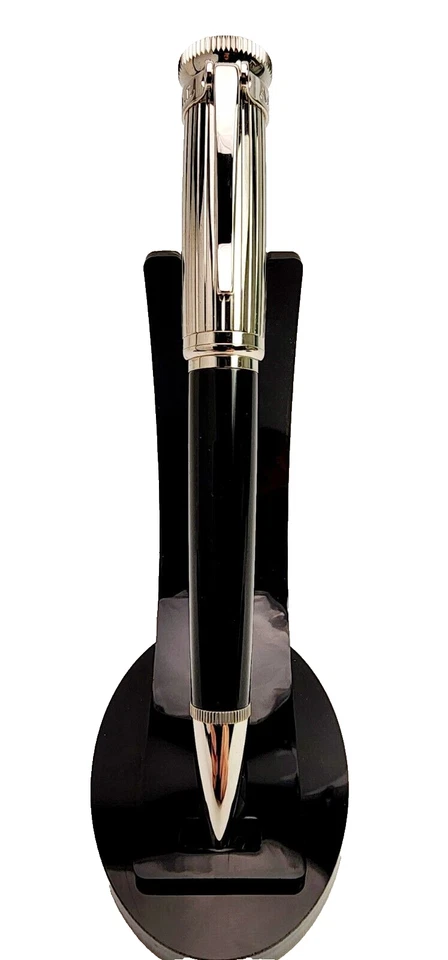 CANETA ESFEROGRÁFICA RARA DUNHILL SENTRYMAN CHASSIS PRETA E PRATA NOVA COM CAIXA - Imagem 1 de 4