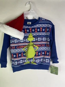 Dr. Seuss The Grinch Holiday Christmas Sweater With Santa Hat Boys Girls Size 5 - Picture 1 of 6
