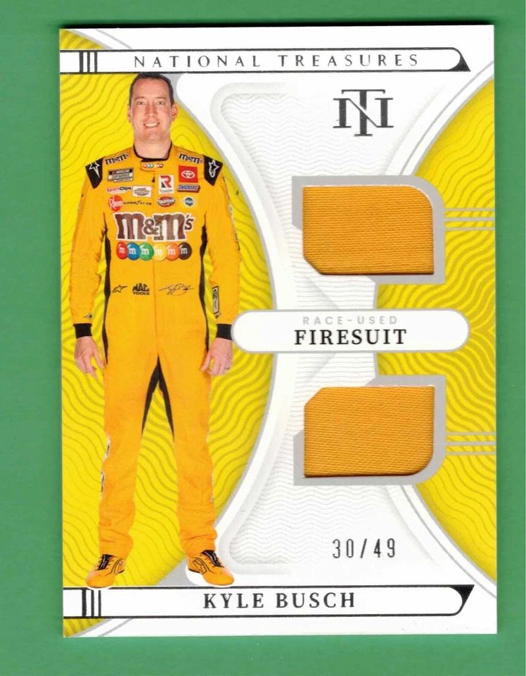 2022 PANINI NATIONAL TREASURES RACING KYLE BUSCH DUAL FIRESUIT RELIC 30/49 - Image 1 of 2